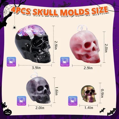 Miniatura 3 de Moldes de resina 3D de calavera de LET'S RESIN, juego de 4 tamaños de moldes de silicona de calavera para resina epoxi, cera de vela, jabón