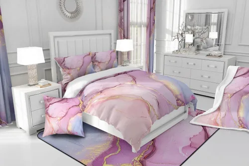 Miniatura 5 de Funda nórdica de mármol rosa tamaño individual para mujeres adultas y niñas con temática de arte abstracto Juego de ropa de cama