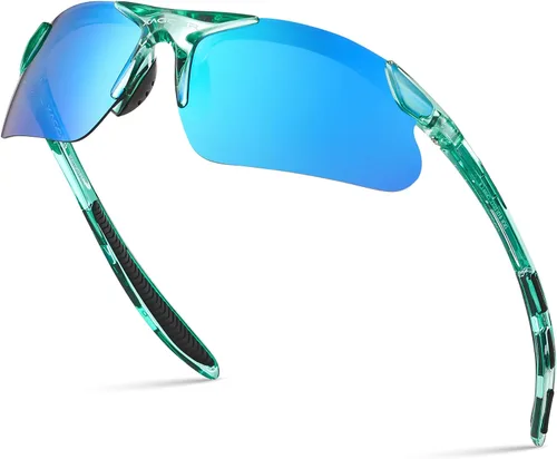Miniatura 8 de Gafas de sol deportivas polarizadas para niños y niñas, gafas de béisbol y sóftbol, montura TR90 Negro Espejo azul hielo