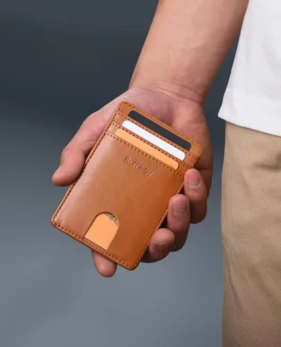 Miniatura 49 de Buffway Billetera delgada para hombre, minimalista con bolsillo frontal delgado, tarjetero de cuero con bloqueo RFID para viajes de trabajo