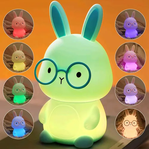 Luz nocturna de conejo FAMIDUO, lámpara de conejo para niños, luz nocturna LED recargable para regalo de Pascua, lámpara de noche de silicona con
