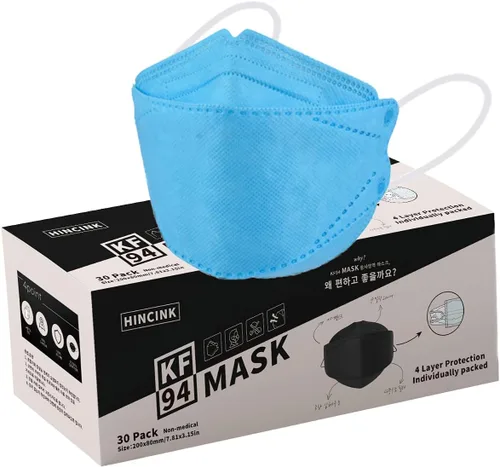 Miniatura 12 de Mascarillas KF94 para adultos, antivaho para gafas, estructura transpirable 3D, envueltas individualmente para viajes, paquete de 30