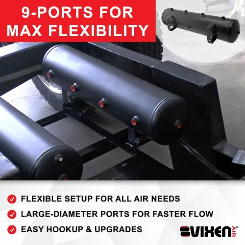 Miniatura 3 de Vixen Air Kit de suspensión para camión, bolsa de coche, paseo aéreo/resorte. Sistema a bordo - Compresor dual de 200 psi, tanque de 5 galones. Para