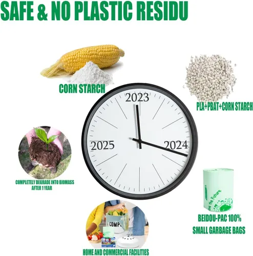 Miniatura 7 de BEIDOU-PAC Bolsas de basura compostables con solapa de 1 a 2 galones, 120 bolsas de abono pequeñas, bolsas de basura biodegradables para cocina