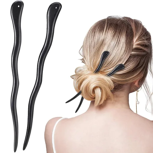 Miniatura 8 de 2 unidades de palillos de madera para el cabello, horquillas de cabello con torsión francesa, hechas a mano de ébano y sándalo, palillos