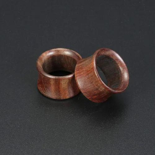 Miniatura 3 de 2 pares de dilatadores de oreja de madera orgánica marrón de doble acampanado 0G-1116