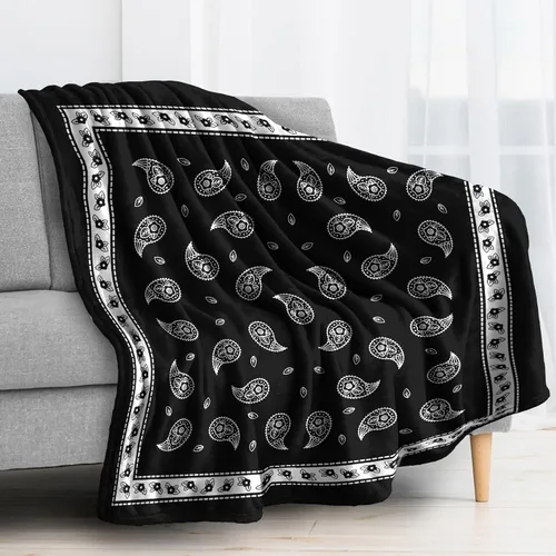 Miniatura 3 de Manta tipo bandana negra, manta de forro polar para sofá cama, mantas y mantas de cachemira, manta de franela de felpa súper suave y acogedora, 30 x
