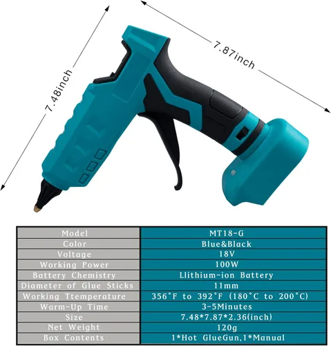 Miniatura 5 de Pistola de pegamento caliente inalámbrica compatible con batería Makita de 18 V, pistola de pegamento eléctrica de mano Mellif tamaño completo