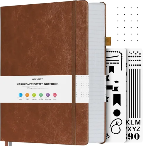 Miniatura 18 de Cuaderno de puntos, 312 páginas numeradas, cuaderno grande B5 de cuero de tapa dura, cuaderno de 3.53 oz/yd² con páginas de índice, diario de puntos