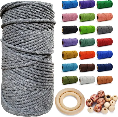 Miniatura 12 de Cuerda de Algodón 8mm x 20 Yardas - Cuerda de Macramé Natural Sin Blanquear - Cuerda de Algodón Trenzada de 3 Hilos para Colgar en la Pared, Blanco
