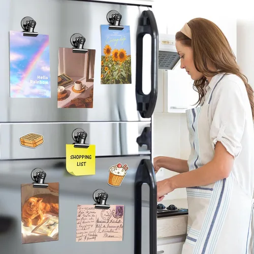 Miniatura 2 de 20 unidades de clips magnéticos, imanes para nevera, imanes para refrigerador, clips magnéticos negros para pizarra, imanes de clip