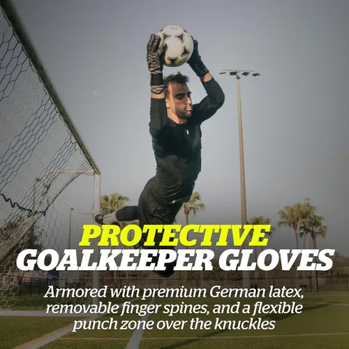 Miniatura 2 de Guantes de portero Storelli Electric, protección de mano de alto impacto con 5 espinas de dedo extraíbles y correa de muñeca Negro Cargo
