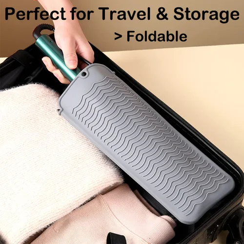 Miniatura 3 de Alfombrilla de silicona resistente al calor con agujero para colgar, alfombrilla de viaje y bolsa resistente al calor para rizador, plancha Gris