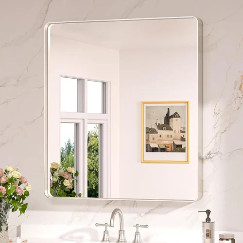 Miniatura 49 de Keonjinn Espejos de baño negros para sobre el fregadero, espejos cuadrados grandes de 36 x 36 pulgadas para pared, espejo rectangular redondeado
