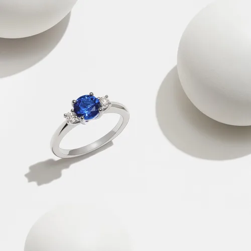 Miniatura 4 de Tienda Collection Created Gemstone and 18th CT TW Lab Grown Diamond 3-Stone Ring in Platinum Over Sterling Silver