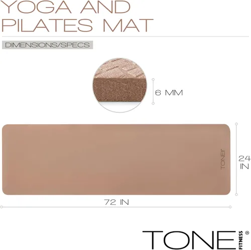 Miniatura 5 de TONE Fitness Esterilla de yoga antideslizante de 1/4 pulgadas de grosor para ejercicios y pilates para entrenamientos en casa con correa de Gris