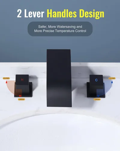Miniatura 4 de Grifo de baño en cascada de 3 agujeros: ARCORA Grifo de baño amplio de 8 pulgadas, negro mate, moderno grifo de lavabo de baño de 2 manijas