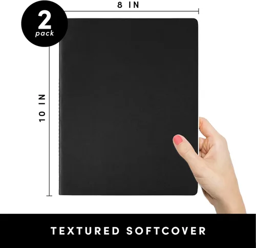 Miniatura 2 de PAPERAGE Cuaderno de diario forrado de tapa suave, paquete de 2, negro), 100 páginas, grande de 7.5 x 9.5 pulgadas, con rayas universitarias, ideal