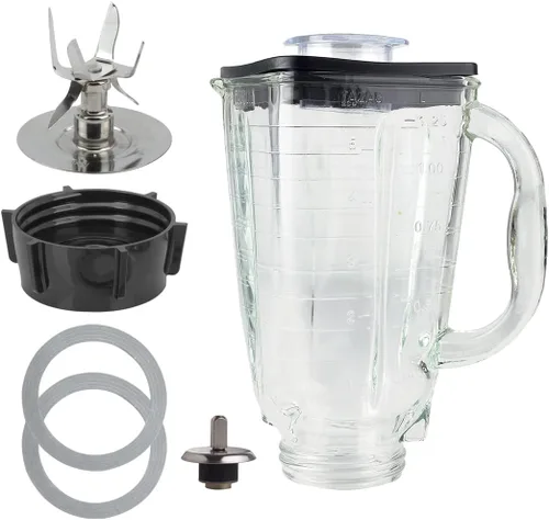 Miniatura 10 de Juego de 6 tarros de vidrio con tapa cuadrada de 5 tazas con cuchilla Fusion compatible con licuadoras Oster