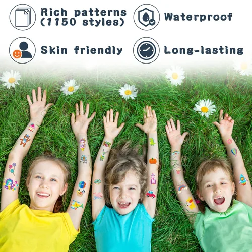 Miniatura 2 de Partywind 100 hojas (1150 estilos), tatuajes temporales para niños, rellenos de bolsas de golosinas, calcomanías de tatuaje falsas para niños