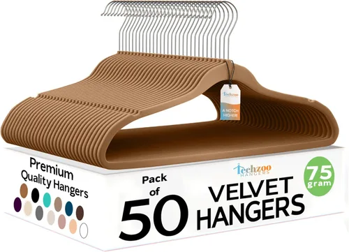 Miniatura 22 de Techzoo Perchas de Terciopelo Premium Paquete de 50 Perchas Ultra Delgadas Antideslizantes de Fieltro para Adultos que Ahorran Espacio para Perchas