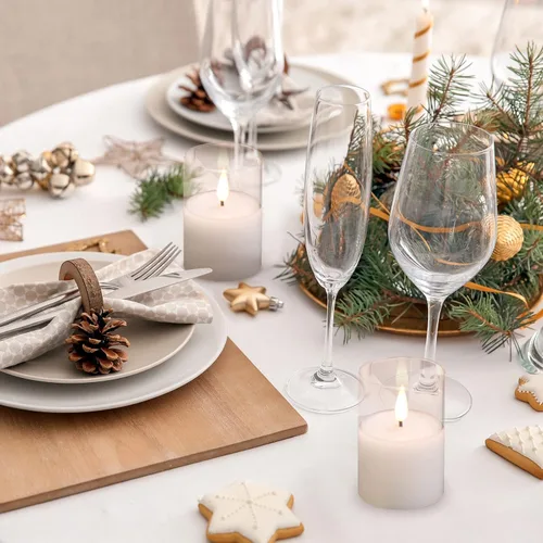 Miniatura 5 de VIODAIM Paquete de 6 velas votivas de cristal parpadeantes sin llama con control remoto, velas votivas de cera real de 2 x 3 pulgadas, funcionan