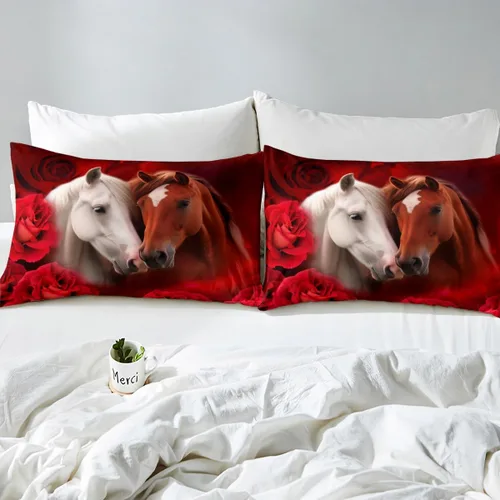 Miniatura 4 de Funda de edredón de caballo blanco y marrón, juego de ropa de cama 3D de animales de granja occidental para niñas y niños, funda de edredón