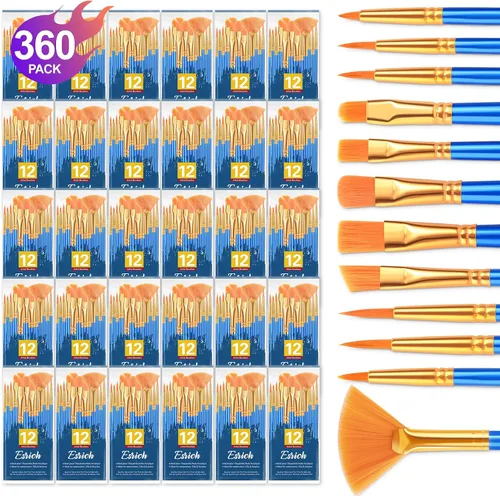 ESRICH Juego de pinceles de pintura, 30 unidades/360 piezas de pelo de nailon con punta redonda para acrílico, acuarela, óleo y pintura en