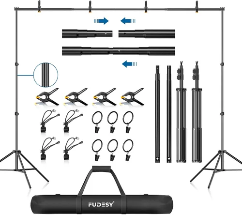 FUDESY Soporte de fondo ajustable de 7 x 10 pies, kit de sistema de soporte de fondo para fotografía y estudio de video con bolsa de transporte,
