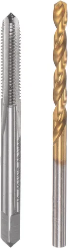 uxcell 10-32 UNF Straight Flauta Thread Tap y 0.161 in Twist Drill Broca Set, titanio plateado 6542 Acero de alta velocidad Broca de perforación