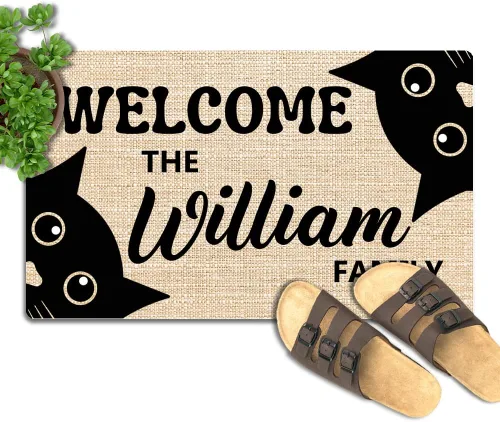 Miniatura 4 de Tapete para puerta de 23.6 x 15.7 pulgadas, tapete de bienvenida con nombre de la familia, tapete personalizado personalizado de bajo perfil