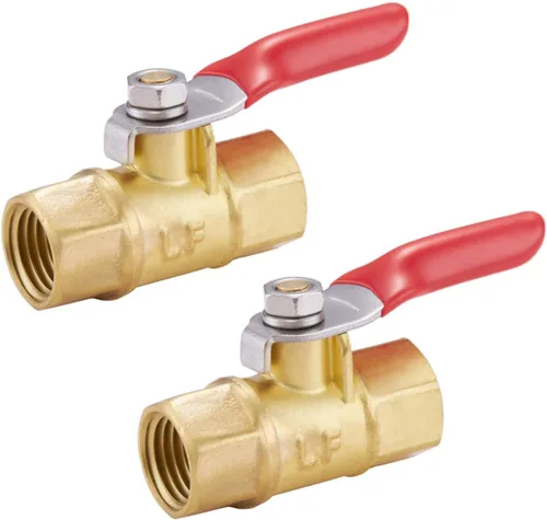 2 piezas de latón mini válvula de bola en línea interruptor de apagado, 1/4" NPT hembra x 1/4 pulgada NPT hembra accesorios de tubería, mango de