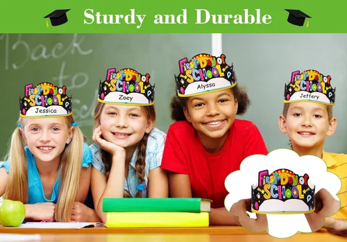 Miniatura 5 de SICOHOME Coronas de papel de 100º día de escuela, 24 coronas de papel de 14.5 x 4 pulgadas para niños, decoraciones para el día 100 de la escuela
