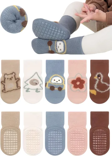 Miniatura 9 de Calcetines antideslizantes para bebés y niños pequeños, cálidos, gruesos, antideslizantes, calcetines para niñas y niños, recién nacidos, 5 pares