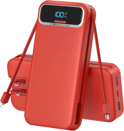 Miniatura 10 de Cargador portátil, 20000 mAh 22.5 W, cargador de batería de carga rápida con cables integrados y enchufe de pared, batería externa esencial de viaje