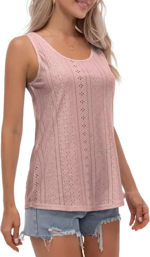 Miniatura 4 de Womens Tank Tops Eyelet Embroidery Scoop Neck Sleeveless Shirts for Casual Loose Fit Basic 2024 Summer Top Clothes