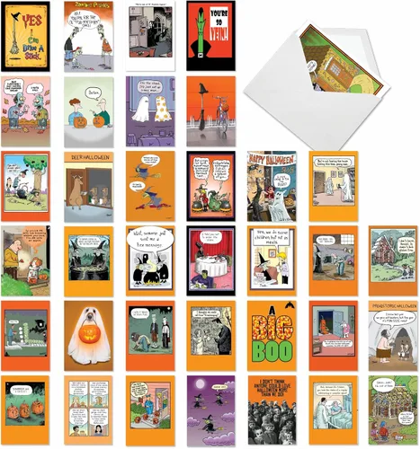 Miniatura 8 de NobleWorks Juego de 36 tarjetas de felicitación histéricas de Halloween con sobres de 5 x 7 pulgadas (36 diseños, 1 cada uno) Joke O'Lanterns