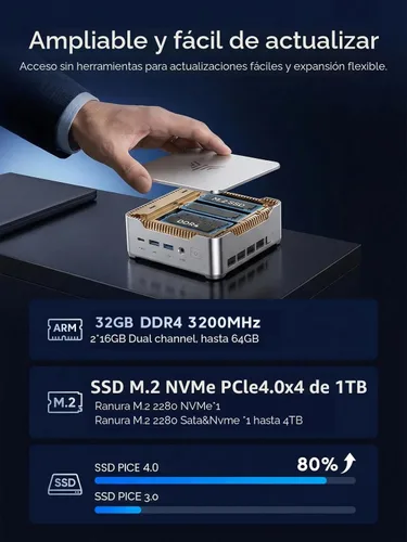 Miniatura 4 de KAMRUI Hyper H2 Mini PC con Windows 11 Pro, Intel Core 14450HX Mini Computadoras (10C/16T, 4.8GHz), 32GB RAM 1TB PCle4.0 SSD Micro PC de escritorio