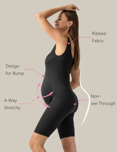 Miniatura 4 de SUNNYBUY Body de maternidad para mujer, sin costuras, para embarazo, acanalado, bodycon, pijama, camiseta sin mangas, pantalones cortos