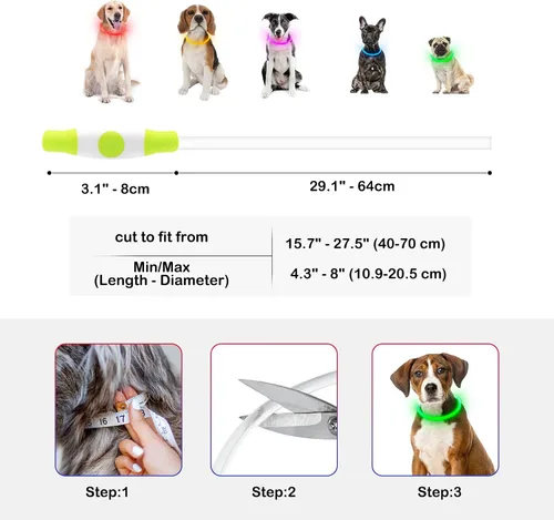 Miniatura 5 de Collar para perro con luz, collar LED recargable para cortar, luz de seguridad para mascotas en caminatas nocturnas para perros pequeños, medianos