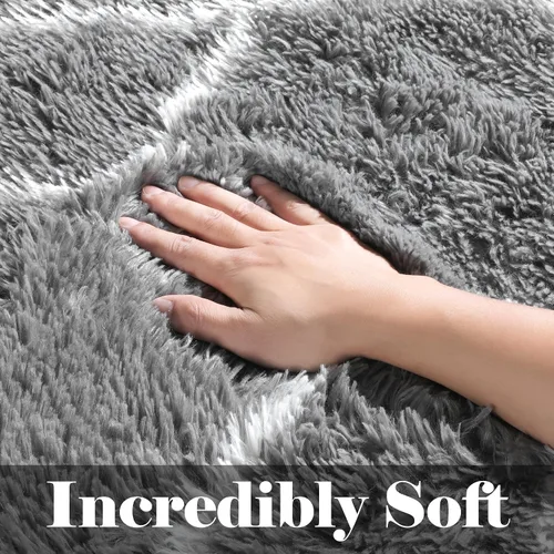 Miniatura 3 de ONASAR Alfombras de área para sala de estar y dormitorio, alfombra esponjosa lavable de 5x8 pies gris y blanca, alfombra de piso suave, afelpada