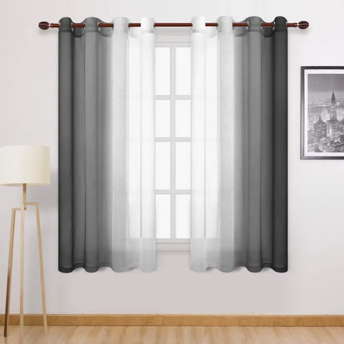 Miniatura 59 de DWCN Cortinas Transparentes de Lino Sintético Negro Degradado Ombré - Cortinas Semi Transparentes de Gasa con Ojales en la Parte Superior