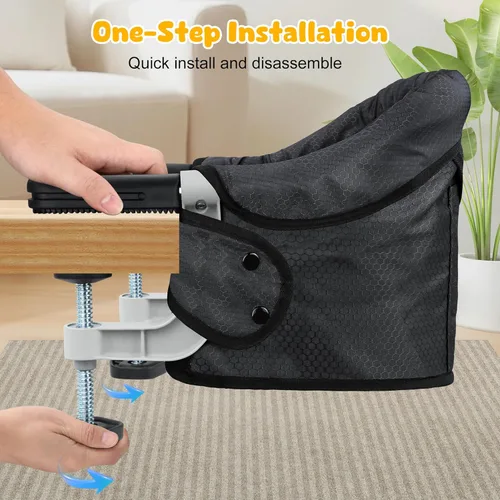 Miniatura 3 de Toogel Silla alta de gancho, silla alta portátil para bebé, asiento de mesa plegable con clip para 6 a 36 meses, tela antidesgarros, funda lavable