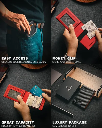 Miniatura 58 de Zitahli - Billetera delgada con 12 ranuras para tarjetas, ventana de identificación con clip para dinero, bolsillo frontal RFID plegable, pequeña