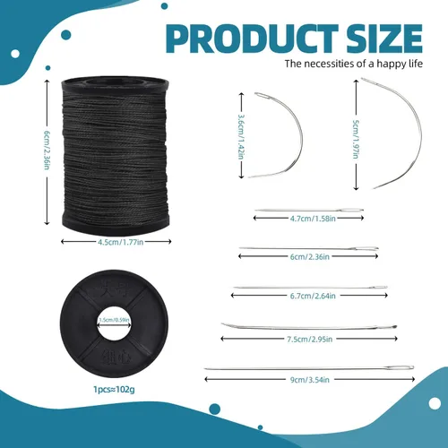 Miniatura 5 de Topus Kit de hilo de coser extra fuerte para reparación de tapicería y agujas de mano resistentes para el hogar, incluye 7 estilos de agujas