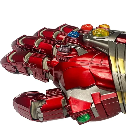 Miniatura 3 de Guante de fantasía rojo con luz LED Infinity Stones Puño articulado hecho de metal, pesado. Diseñado para cosplay, disfraces y exhibiciones