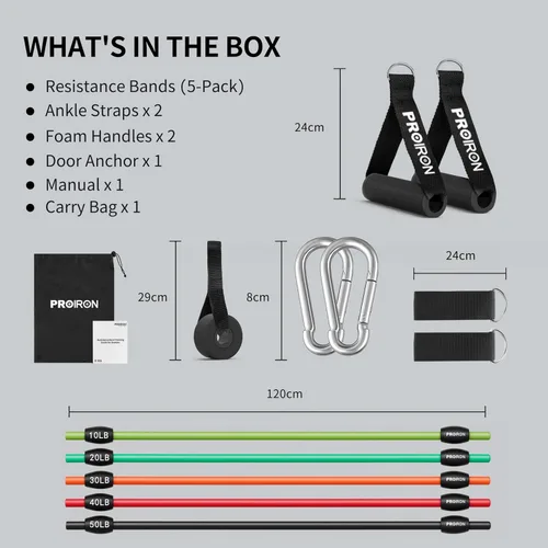 Miniatura 5 de PROIRON Bandas de resistencia, bandas de ejercicio antiroturas, bandas de resistencia para entrenar con asas, bandas de peso para entrenamiento