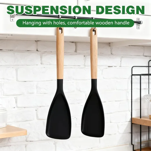Miniatura 5 de 2 cucharas de cocina para utensilios de cocina antiadherentes, cuchara de cedro y ceniza, para mezclar, recoger y raspar, servir silicona mate