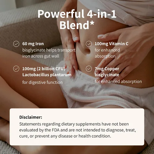 Miniatura 4 de Nourished Natural Health ProbIron - Suplemento probiótico + hierro para mujer potenciado con vitamina C y cobre, fórmula vegana para energía