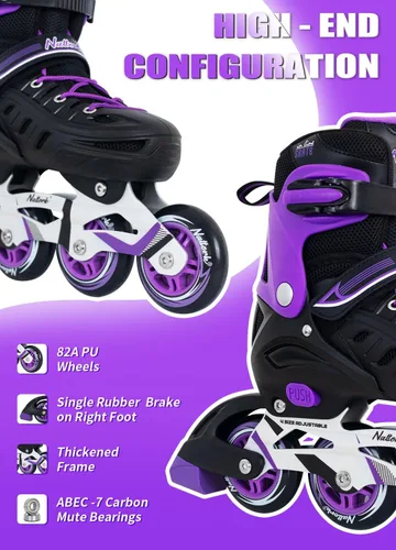 Miniatura 2 de Nattork Patines en línea para niños y niñas, hombres y mujeres, 4 tamaños ajustables, cuchillas de patines de ruedas para principiantes para niños